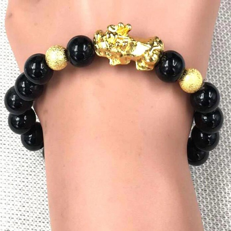 24k Emas Asli Pelapisan&quot;Pixiu&quot;Gelang Beruntung Gold Good Luck Couple Pixiu Bracelet Beads size10mm