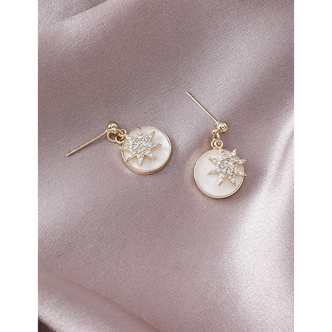 LRC Anting Tusuk Fashion Golden Snowflake Cutout Round Stud Earrings With Diamonds D71065