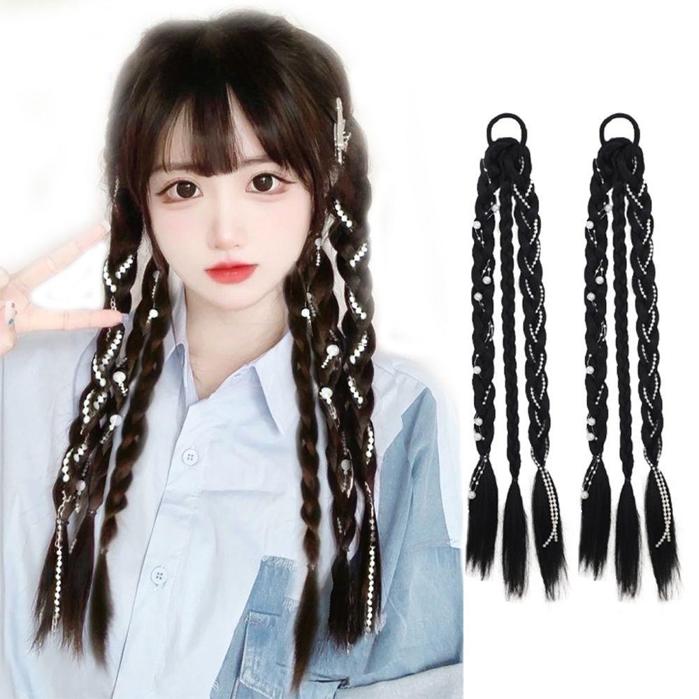 Mxbeauty Wig Kepang Sintetis Elastis Adem Mutiara Lampion Rambut Gimbal Krean Hair Bands