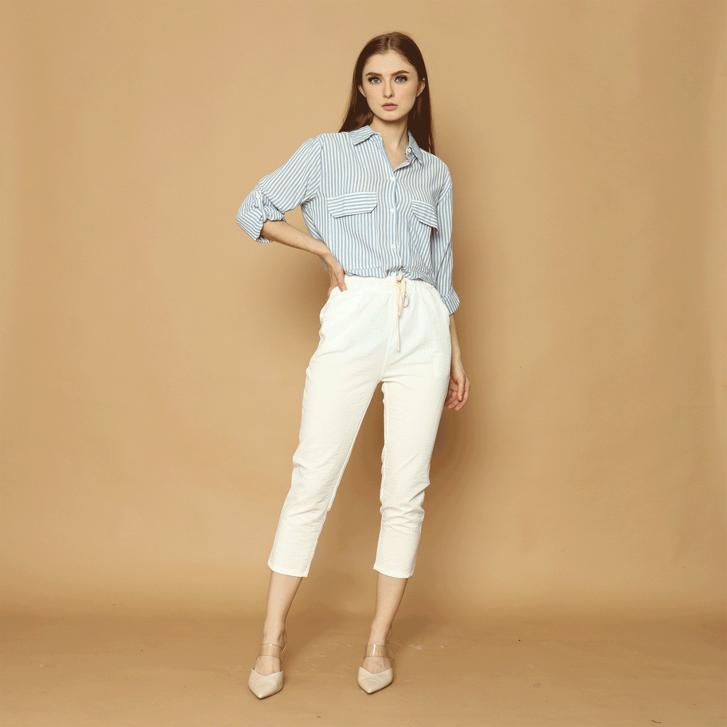 Cammomile 2101016 SF1093 Kemeja Lengan panjang wanita salur-3