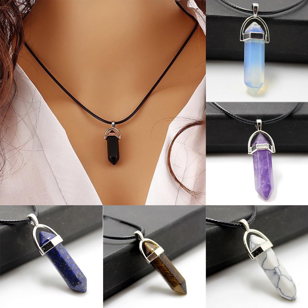 Unisex Retro Faux Kulit Chakra Reiki Penyembuhan Quartz Choker Kalung