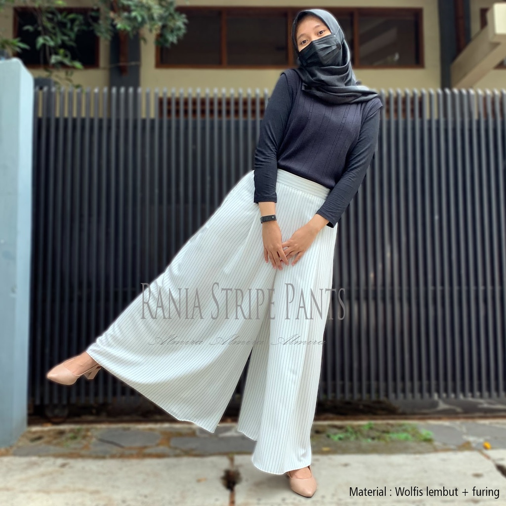 Celana Kulot Panjang Motif Garis Salur Rania Stripe Pants Almira