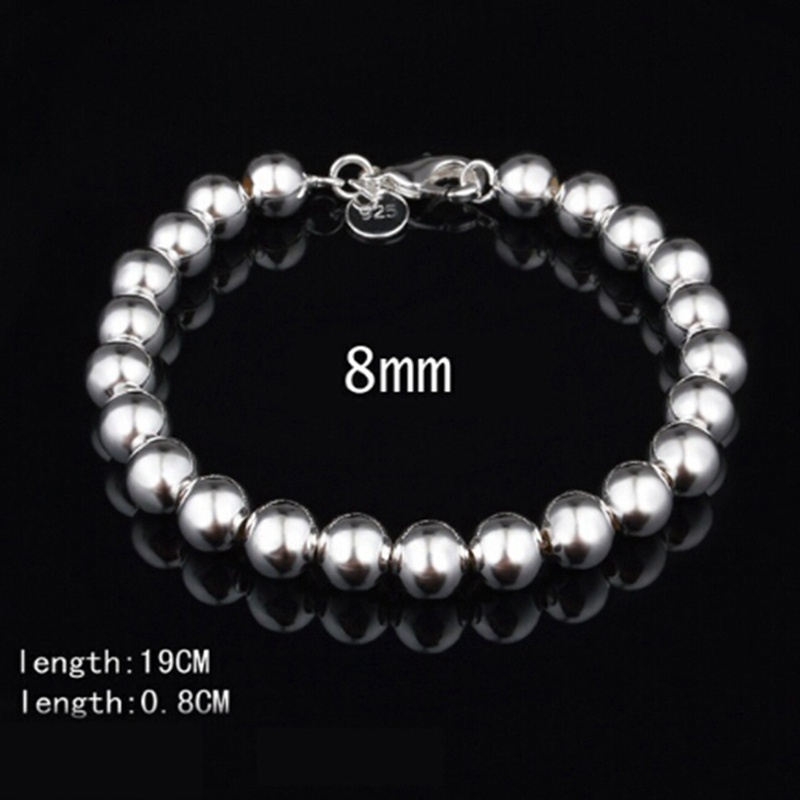 Fancyqube Gelang Rantai Sterling Silver 925 Hias Manik-Manik Bola Hollow Ukuran 8mm 10mm Untuk Wanita