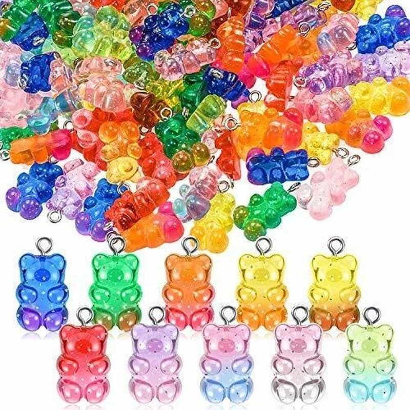 Ornamen Liontin Kristal Bentuk Beruang Gummy Bear Warna Campur Handmade Untuk Membuat Gelang Anting