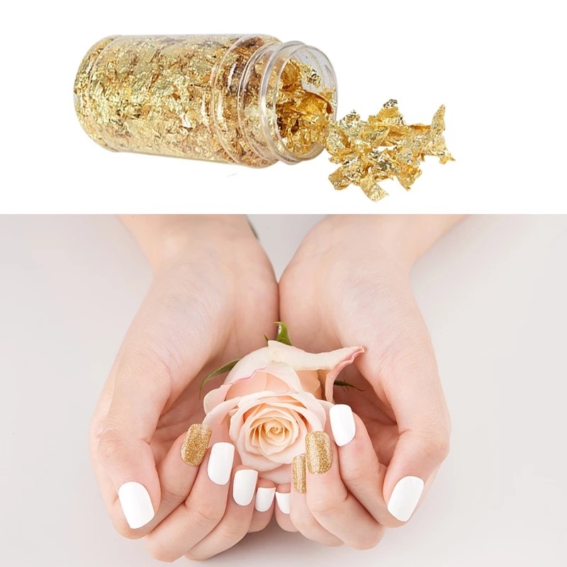 [3g / Bottle Nails Art Gold and Silver Foils Flakes Crafts] [ Nail Art Decorations] [DIY Manicure Accessories]