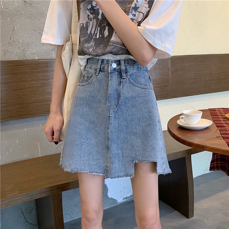 Rok Denim A-line Pinggang Tinggi Baru