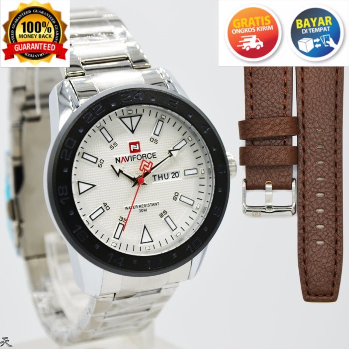 COD JAM NAVIFORCE NF9109 RANTAI PAKET KULIT ORI ANTI AIR SILVER (BROWN) KADO TERBARU