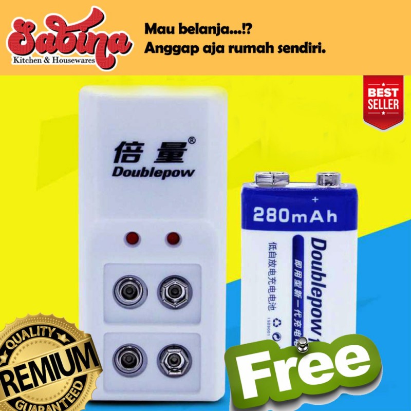 Charger Baterai Kotak 2 Slot 9V Free 1PCS 9V 280mAh