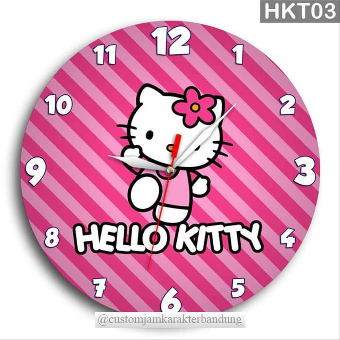JAM DINDING HELLO KITTY LUCU KAYU UNIK HKT03 FREE BATERAI - JAM KAYU DORAEMON KARTUN PREMIUM