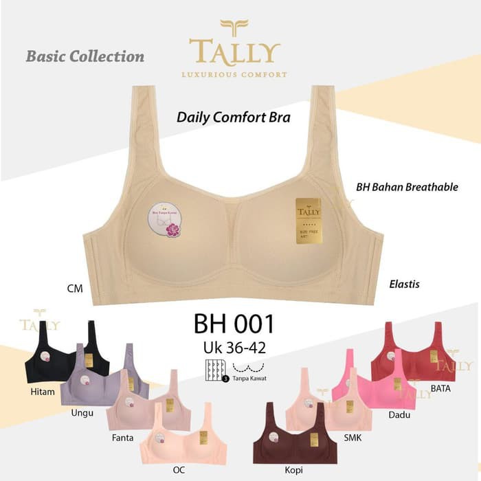 BH Wanita Busa Tipis TALLY 001 SOREX 9861 34 36 38 40 Daily Comfort BRA TANPA KAWAT - sz 36 38 40 42 Breathable Bra Tally Nyaman untuk Harian BTK