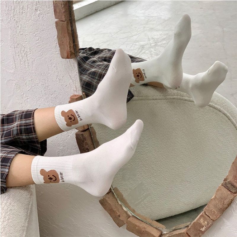 [COD] Kaos Kaki Putih Panjang Import Motif Boneka Lucu Cute Kaos Kaki Wanita Import Tebal Premium