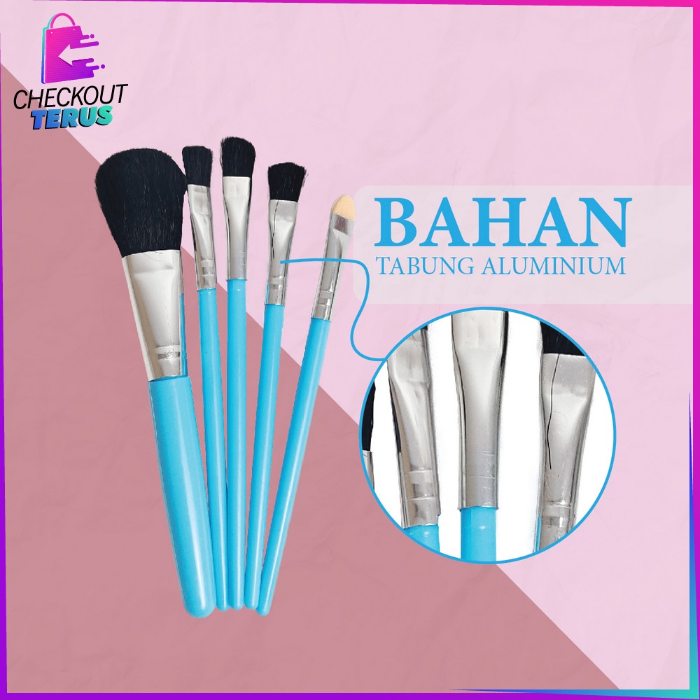 CT K129 Kuas Make Up Set 5 IN 1 Mini Travel Brush Eye Shadow Foundation Blusher Tools Set Alat Make Up