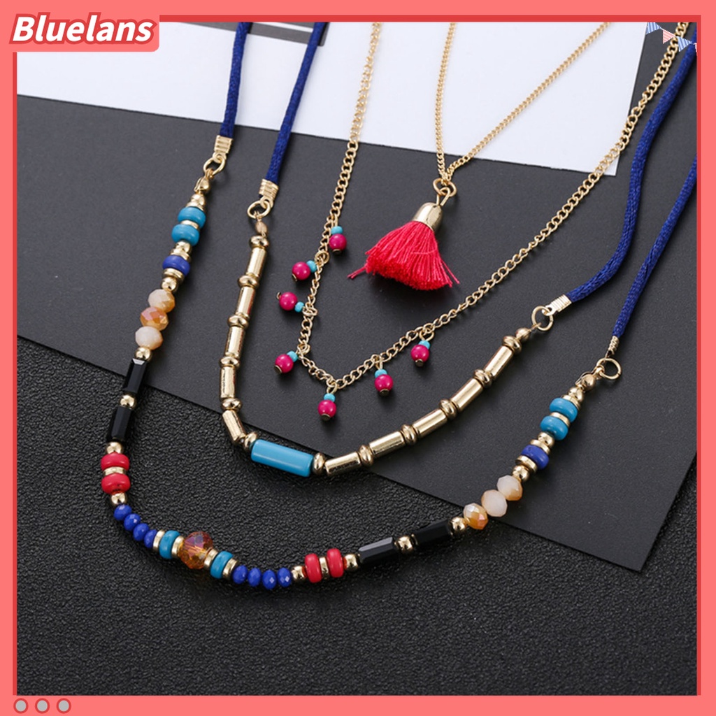 Kalung Multilayer Liontin Manik-Manik Rumbai Warna-Warni Untuk Wanita