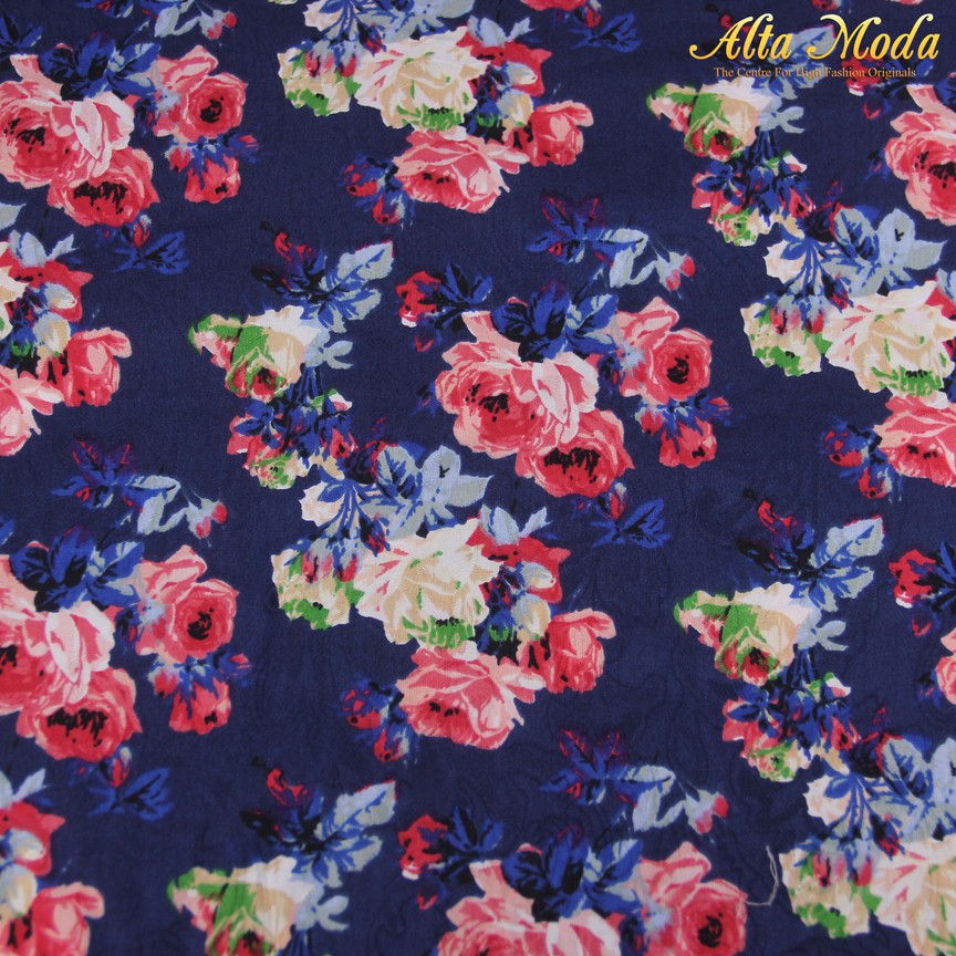 

Alta Moda Saten Jacquard Navy Motif Kembang Pink (1M)