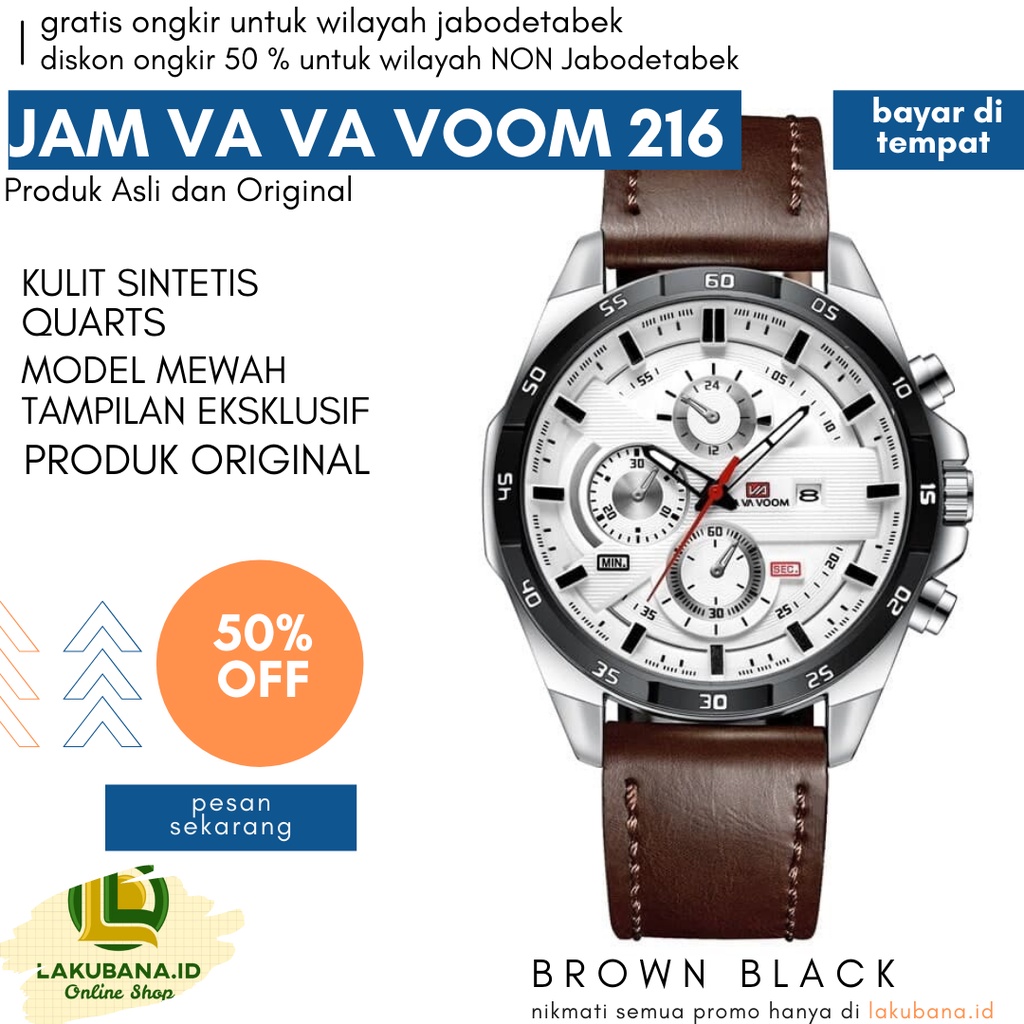 GRATIS ONGKIR - Jam Tangan Pria Va Va VOOM Brown Black 216