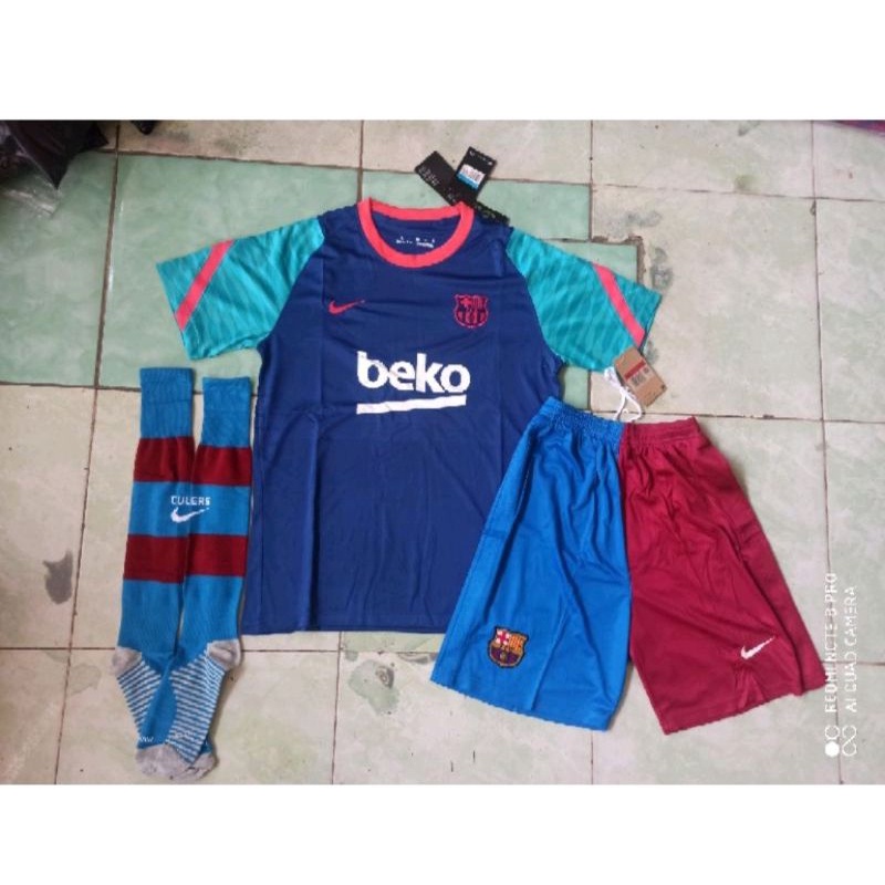 Stelan Jersey Kaos Baju Bola Barca Barcelona Home Training Latihan Prematch Fullset XXL 2021 2022 GO
