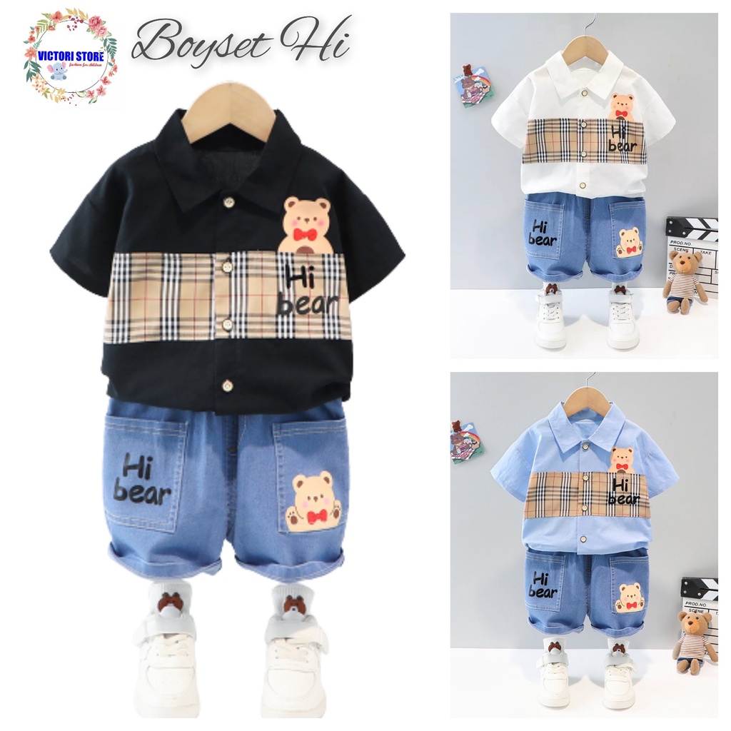 Setelan Anak Baju Kemeja set Celana Jeans Anak Laki Laki Korean Style Import