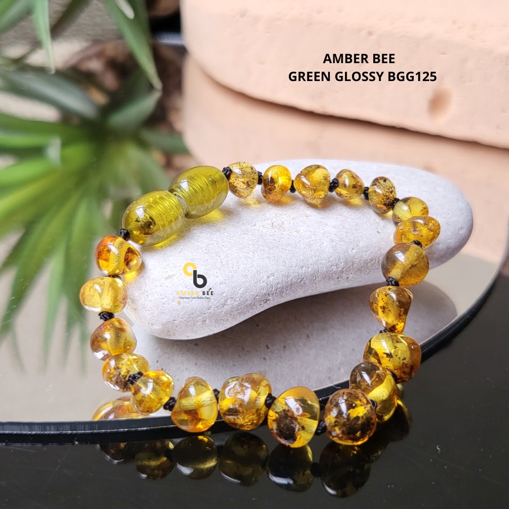 Gelang Amber Baby &amp; Anak Premium Glossy Green BGG125 By Amber Bee