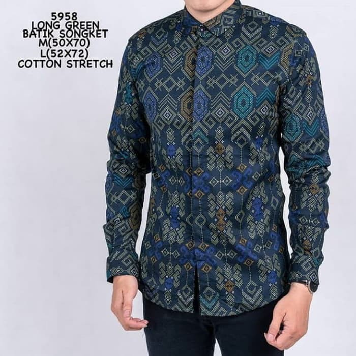 KEMEJA PANJANG BATIK PRIA / BATIK PRIA HIJAU MODERN - Hijau Tua- M