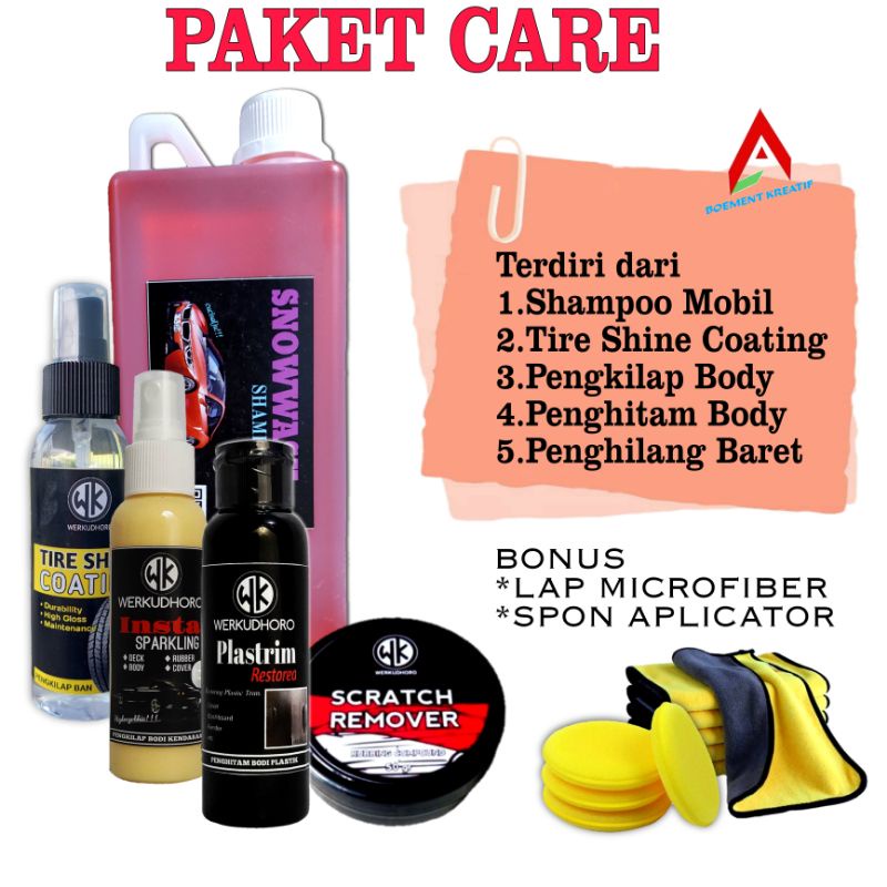 Paket Perawatan Eksterior Mobil / Shampoo Mobil / Semir Ban / Pengkilap Body / Penghitam Body / Penghilang Baret bonus banyak