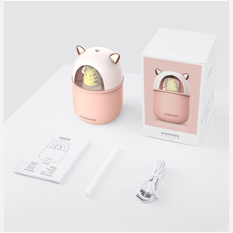 HFER Mini Air Humidifier Aromatherapy Oil Diffuser USB Cute Cat - H329 - Pink