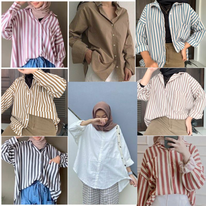 grosir_solo || KEMEJA LINEN OVERSIZE WANITA / EVERY SHIRT / KEMEJA OVERSIZED STRIPY / KEMEJA SALURIA / KEMEJA SALUR STRIPE