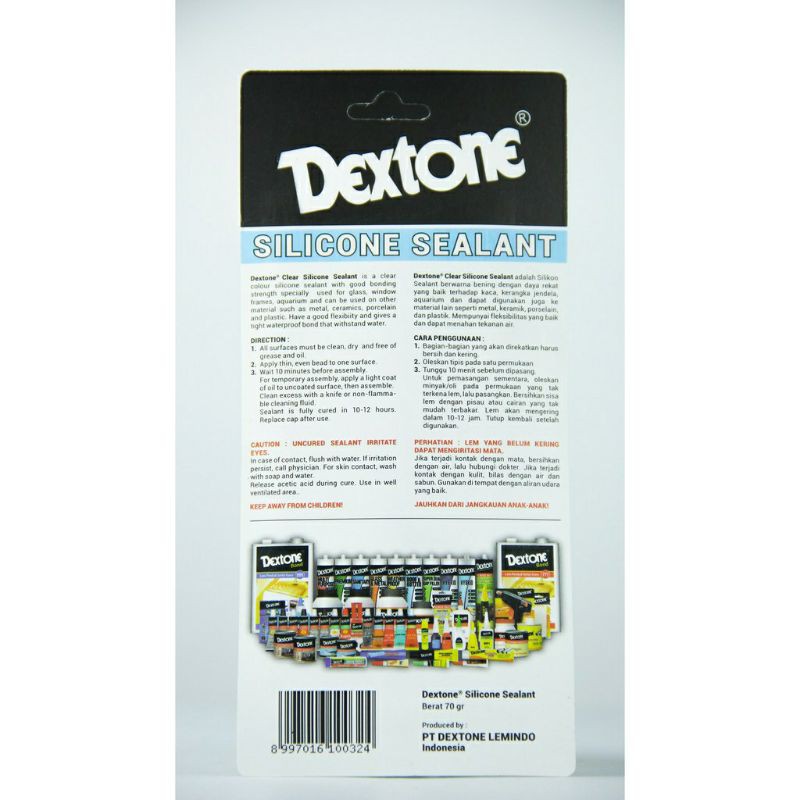 DEXTONE silicon sealant 70gr  clear color bening lem aquarium rubber BESAR