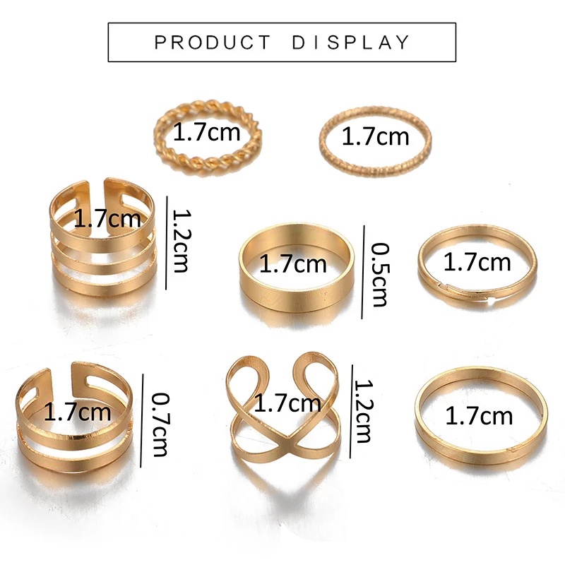 8pcs / Set Cincin Model Terbuka Bahan Metal Desain Geometri Gaya Simple / Retro Berkilau Adjustable Untuk Wanita