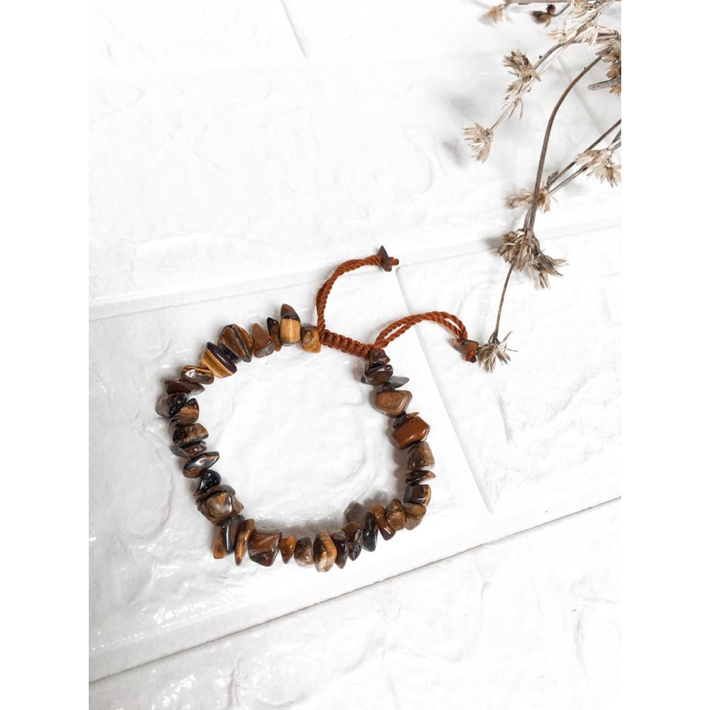 Gelang tali Etnik / Gelang Batu Kerikil Asli /Gelang batu chip / Gelang batu vintage/ Gelag abstrak / Gelang batu pecah/gelang murah-Tiger Eye (ge)