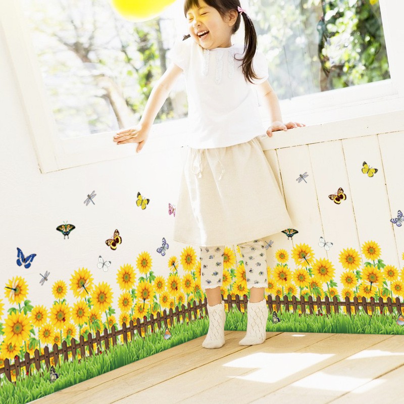 RELIZA WALL STICKER PAGAR BUNGA MATAHARI GREEN GRASS SUN FLOWER STIKER DINDING SK7060