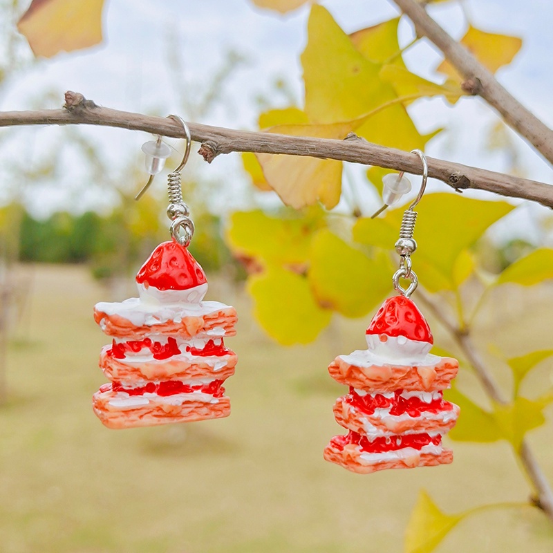 1 Pasang Anting Tusuk Gantung Wanita Desain Kartun Kodok / Kue / Dessert Untuk Pesta