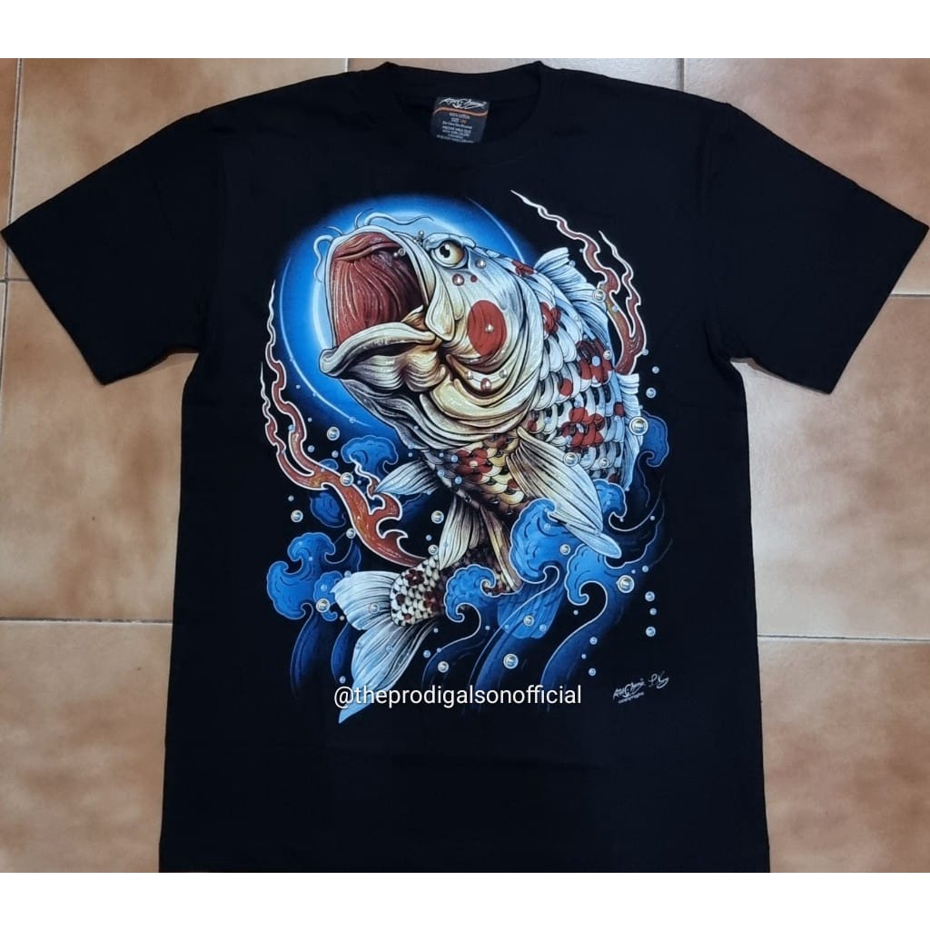 Kaos Rock Chang Import Size XXL Ikan Koi 3D Glow in The Dark