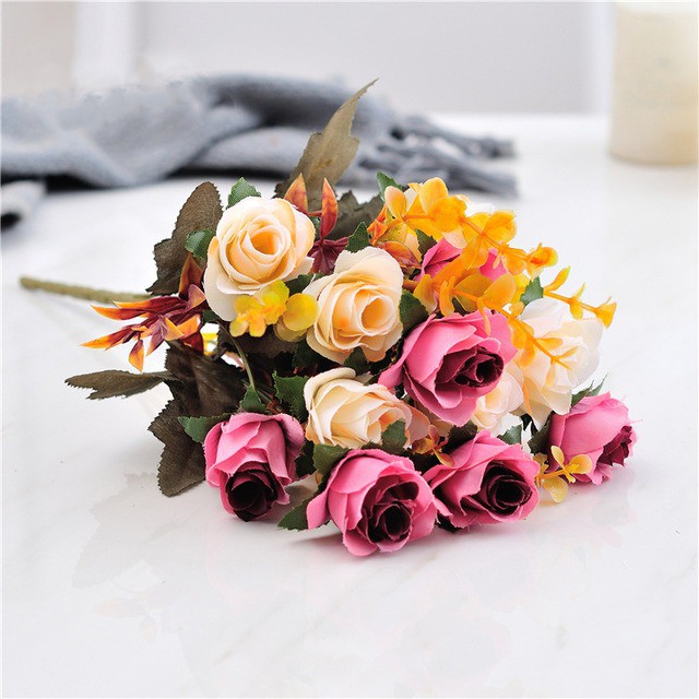 COD BUNGA MAWAR  BUNGA TANGKAI PLASTIK BUNGA ARTIFISIAL BUNGA PAJANGAN IMITASI BUNGA HIASAN BT9004-ROSE