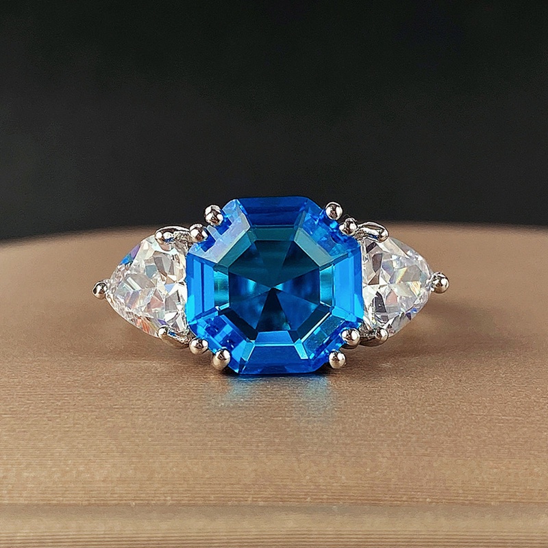 Cincin Cubic Zirconia Warna Biru Putih Untuk Wanita