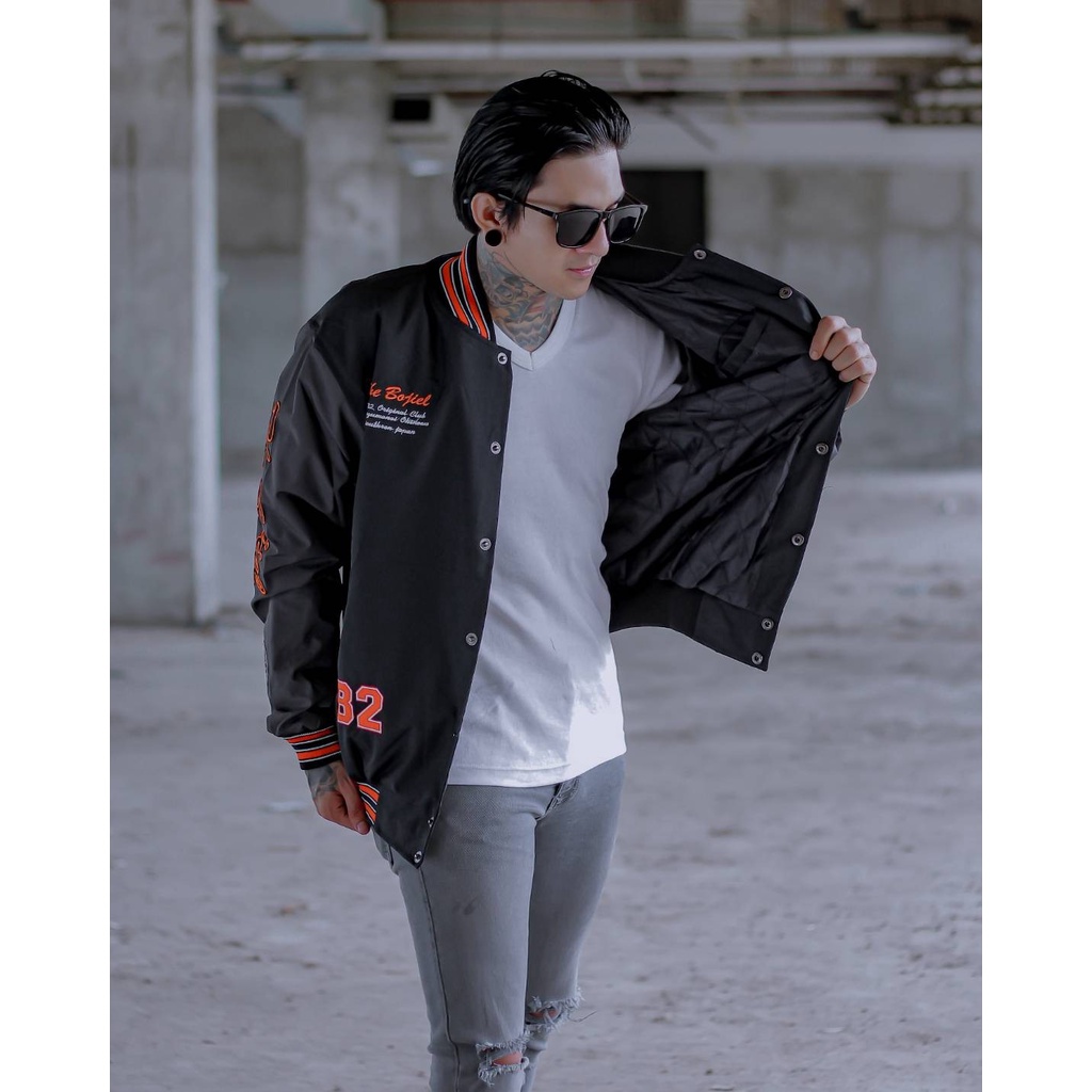 THE BOJIEL ORIGINAL Jaket Baseball Varsity  Bomber Bordir Emblem Oversize Terbaru Pria Wanita Kekinian