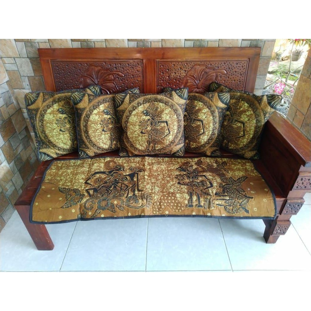 Sarung bantal kursi 40x40 set Taplak meja | SARUNG BANTAL SOFA | batik WAYANG BULAT HIJAU PUPUS