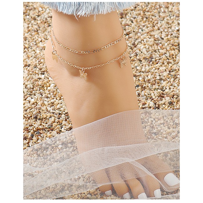 LRC Gelang Kaki Fashion Golden Little Butterfly Alloy Hollow Y64458