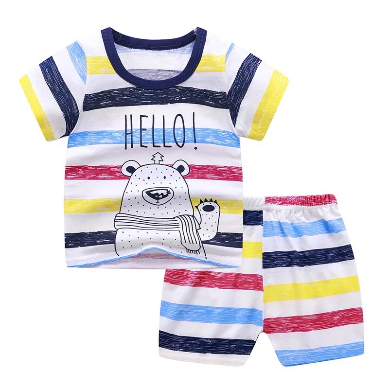 Setelan Anak Bahan Katun Premium Adem dan Nyaman Baju Anak Gambar Hello Beruang Baju Santai Anak Bahan Katun Baju Anak Murah