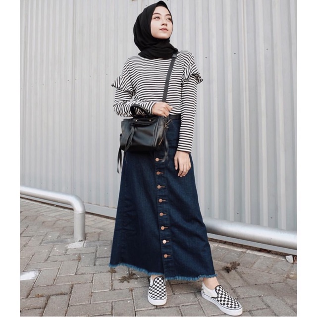 LONG SKIRT JEANS BUTTON || ROK JEANS PANJANG