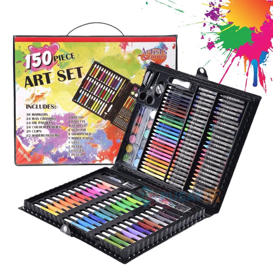 HC ALAT TULIS SET CRAYON COLOURING SET 150PCS / ART SET 150PCS PENSIL WARNA SET ALAT LUKIS ANAK KRAYON SET 150Pcs Set Mewarnai Set Lukisan Air Warna Pena Krayon Lukisan Anak Seni Lukisan Alat Anak Hadiah