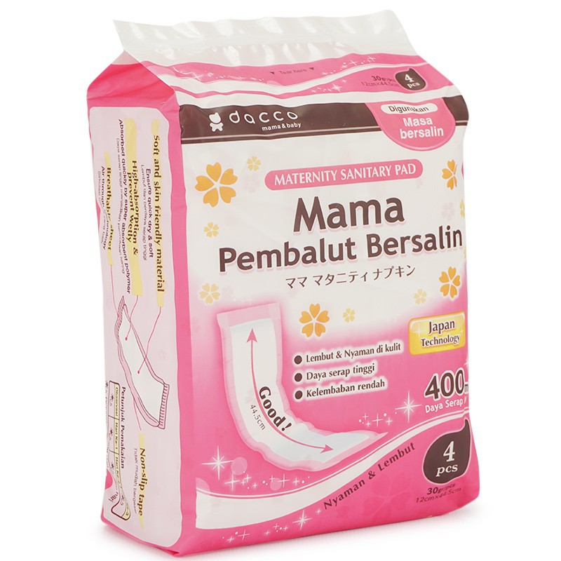 Dacco MAMA PEMBALUT Bersalin / Nifas / Melahirkan isi 4 pcs Pad Teknologi Jepang 44,5 cm