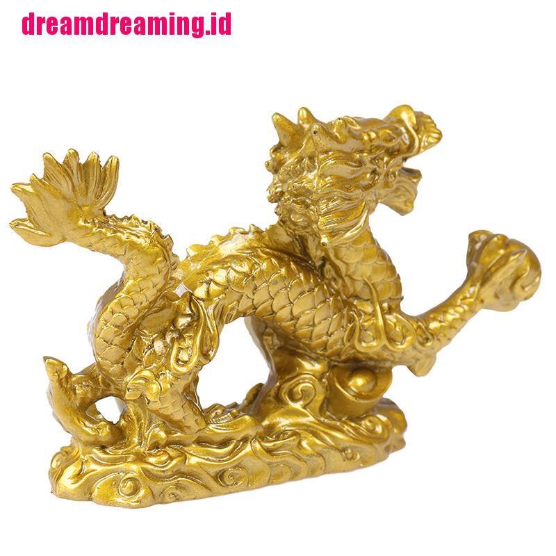 Ornamen Patung Naga Zodiak Cina Warna Emas Untuk Rumah