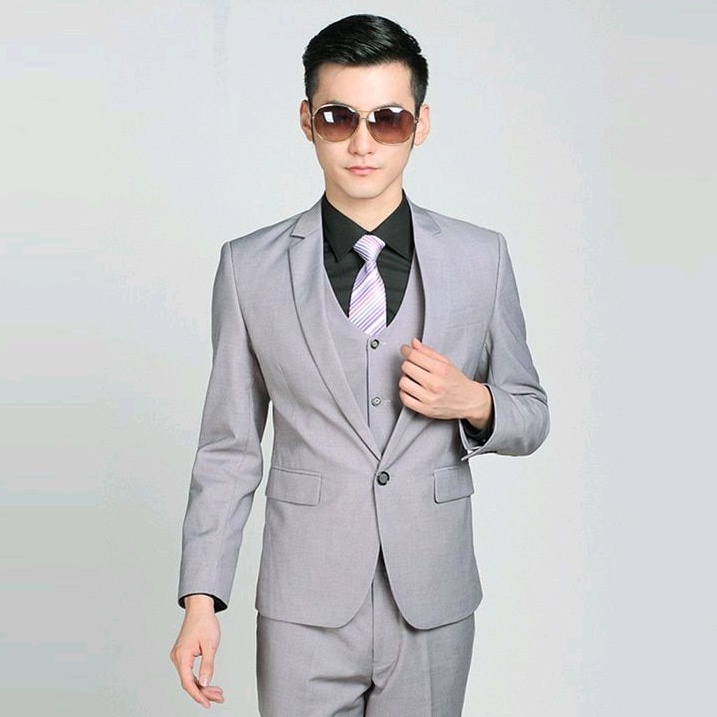 Jas Blazer Pria Formal Abu Silver Slim Fit Full Puring
