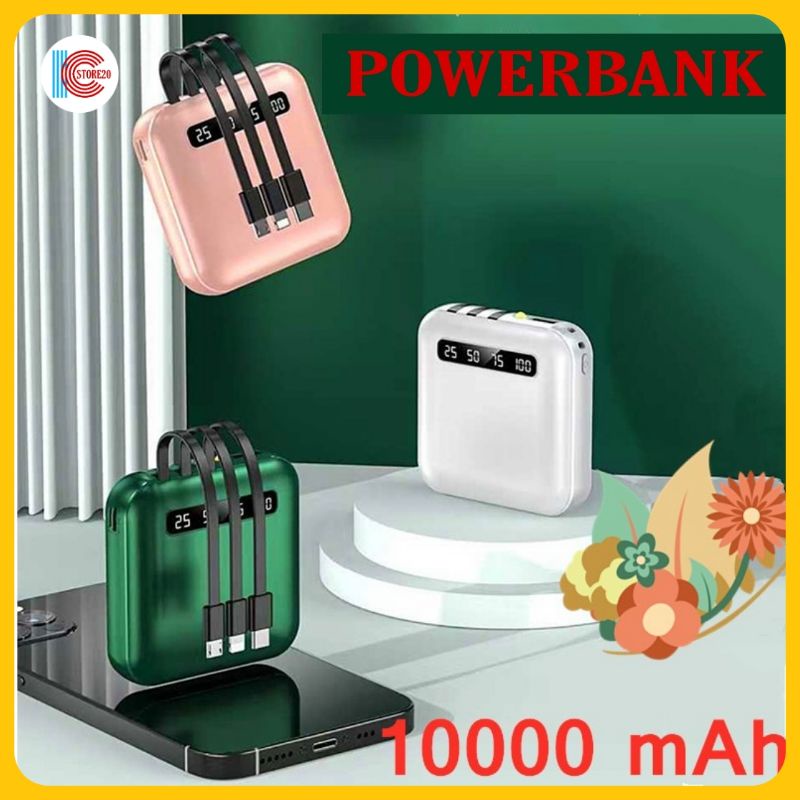 Powerbank denfan 3 kabel didalam plus 1 slit kabel usb 10000Mah power bank