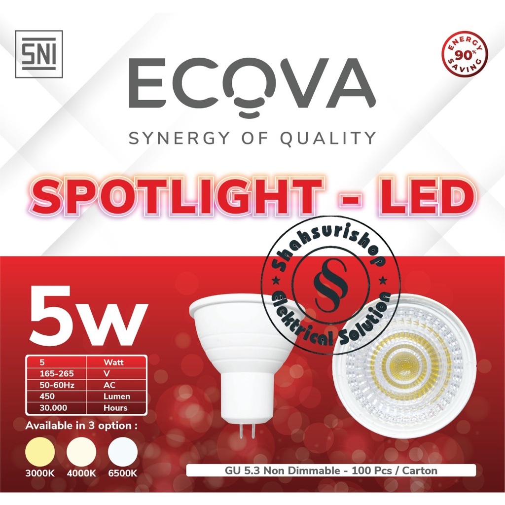 ECOVA SPOTLIGHT-LED MR 16 GU 5,3 NON DIMMABLE 5 WATT