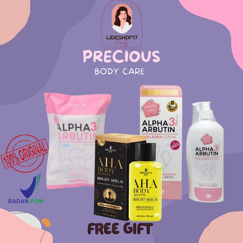 Paket Body Booster  AHA body booster dan Precious Skin Alpha Arbutin 3 Plus Collagen Whitening Lotion aha body booster white precious