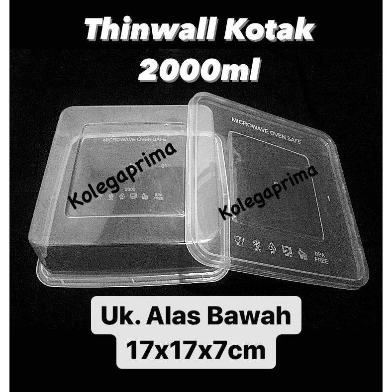 KOTAK MAKAN PLASTIK THINWALL SQUARE 2000ML (OTK 2000)/ WADAH PLASTIK MURAH ISI 15PCS