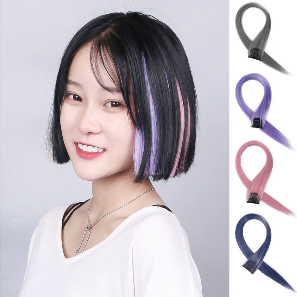 HLB highlight ombre gradasi tebal lebar clip on 55cm hair clip warna-warni rambut palsu klip