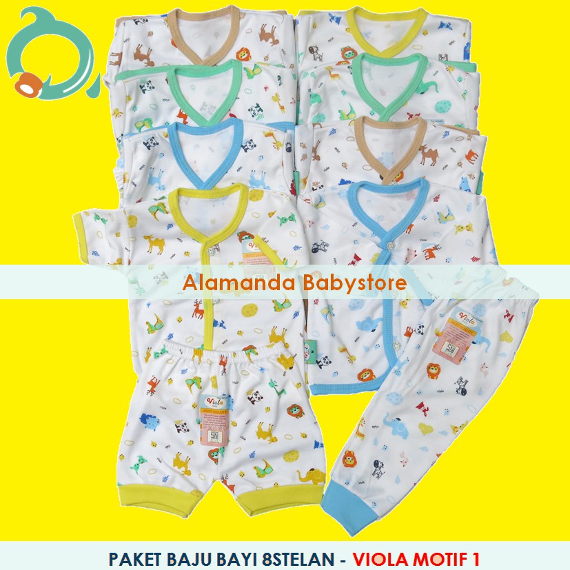 16 pcs 8 stelan PAKET BAJU  BAYI  BARU LAHIR NEWBORN VIOLA  