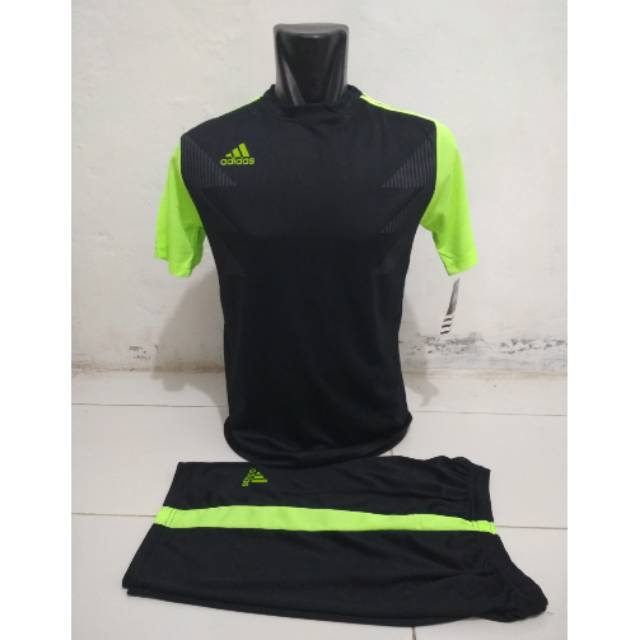 ADIDAS HITAM HIJAU STABILO KOSTUM FUTSAL JERSEY KAOS BAJU BOLA SETELAN STELAN 26sport